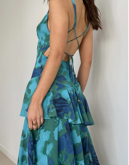 Strappy Back Ruffle Midi Dress