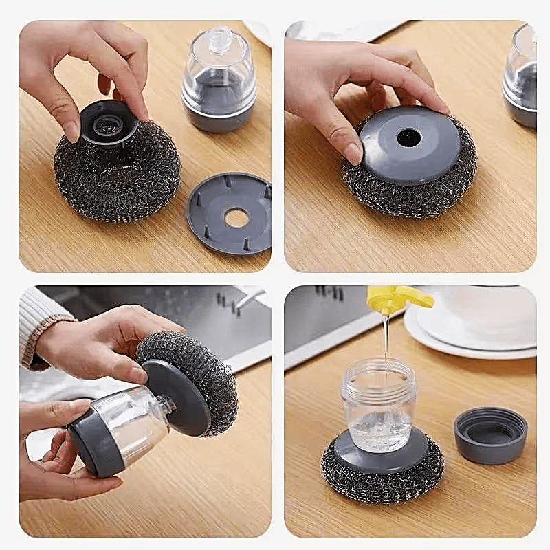 🧽One-Hand Dish Cleaning: Ergonomic Soap-Dispense Kitchen Scrub