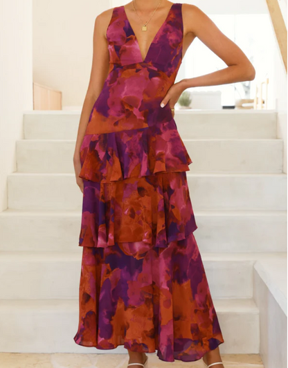 Strappy Back Ruffle Midi Dress