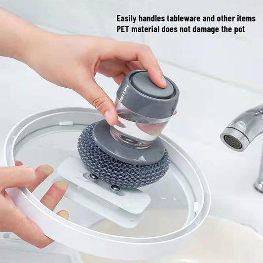 🧽One-Hand Dish Cleaning: Ergonomic Soap-Dispense Kitchen Scrub