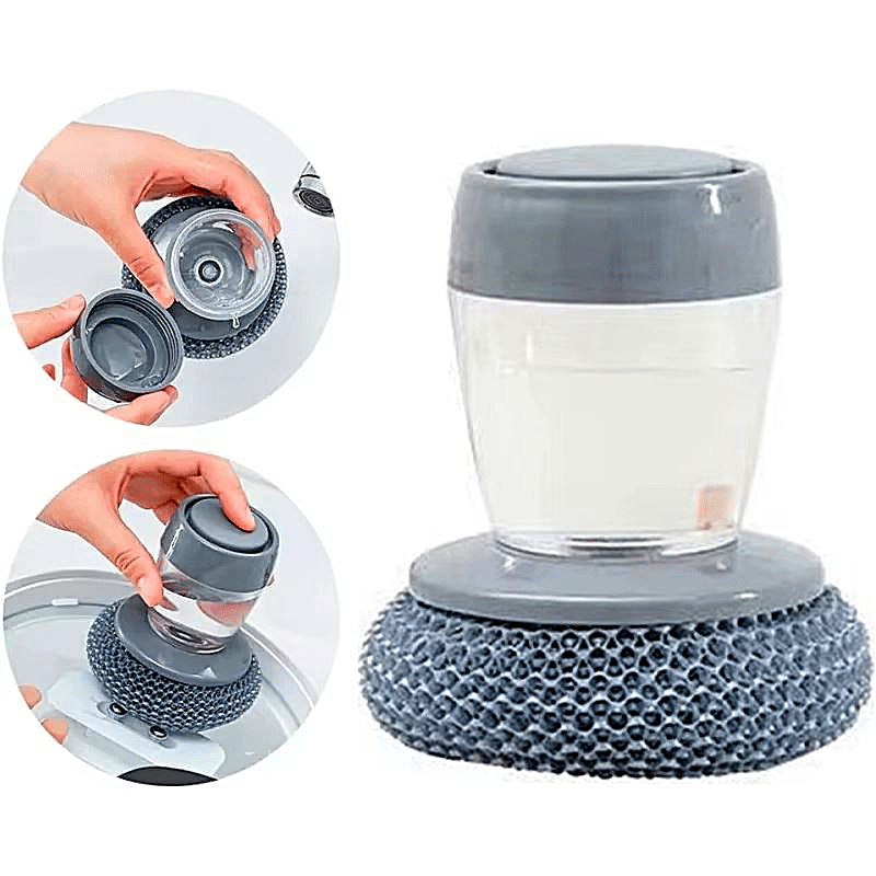 🧽One-Hand Dish Cleaning: Ergonomic Soap-Dispense Kitchen Scrub