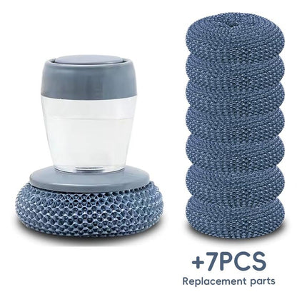 🧽One-Hand Dish Cleaning: Ergonomic Soap-Dispense Kitchen Scrub