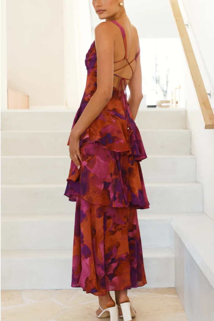 Strappy Back Ruffle Midi Dress