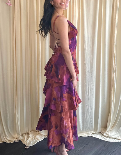 Strappy Back Ruffle Midi Dress