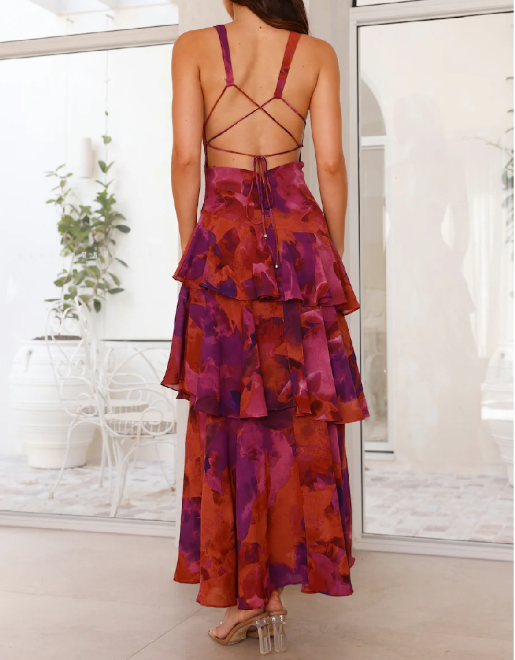 Strappy Back Ruffle Midi Dress