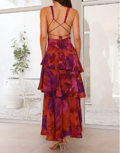 Strappy Back Ruffle Midi Dress